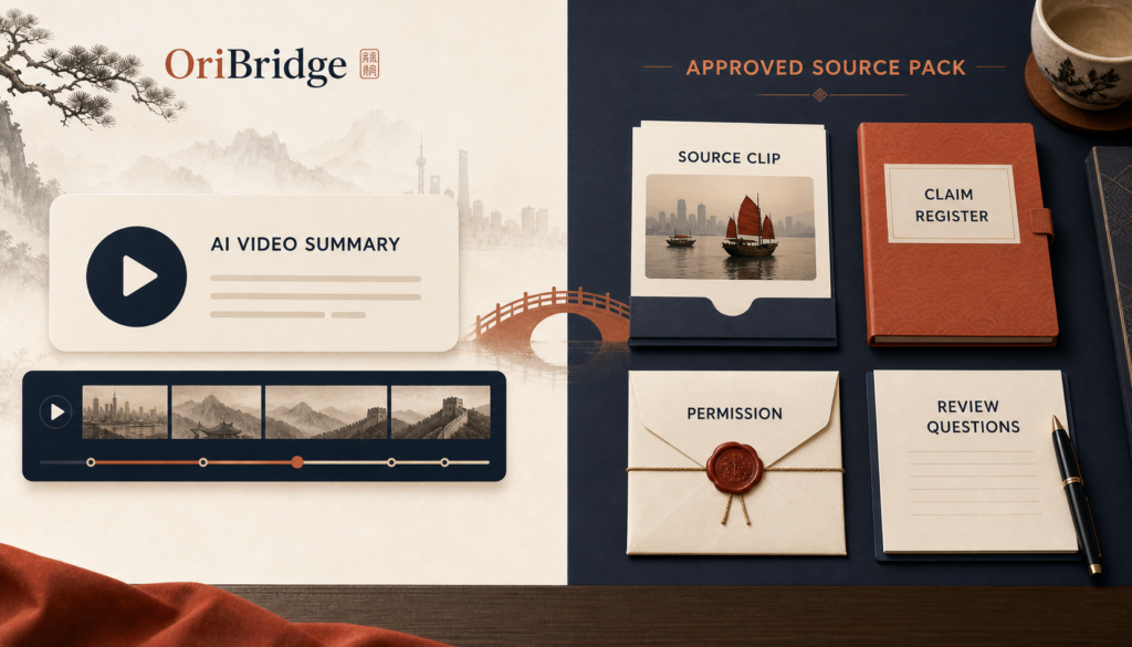 An AI video summary separated from an approved creator source pack