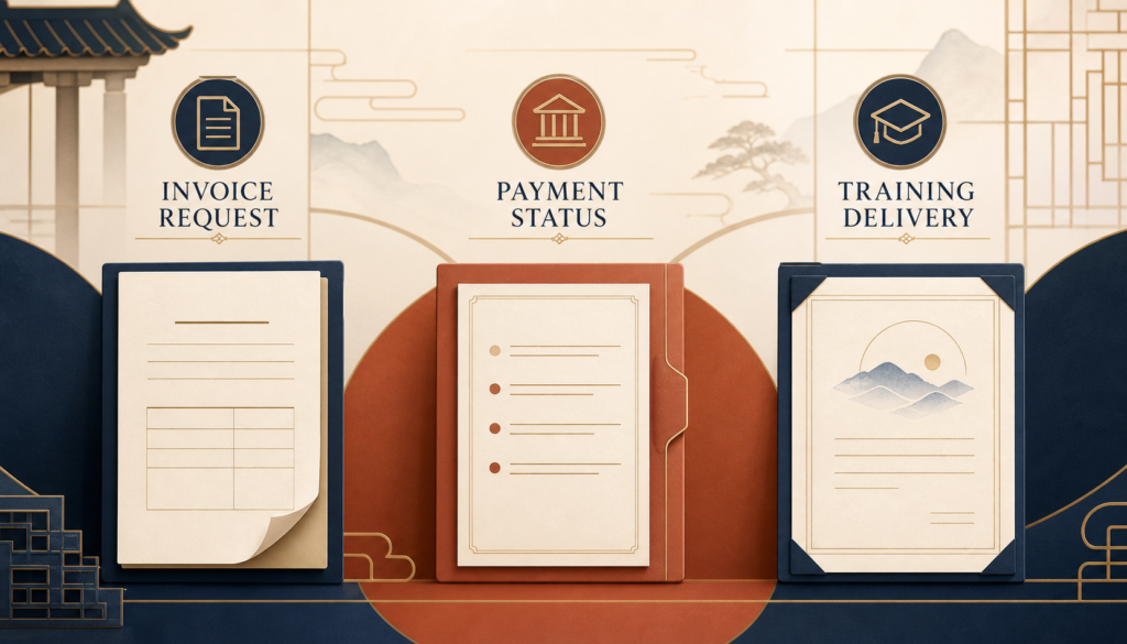 Three separate records for invoice request, payment status and training delivery
