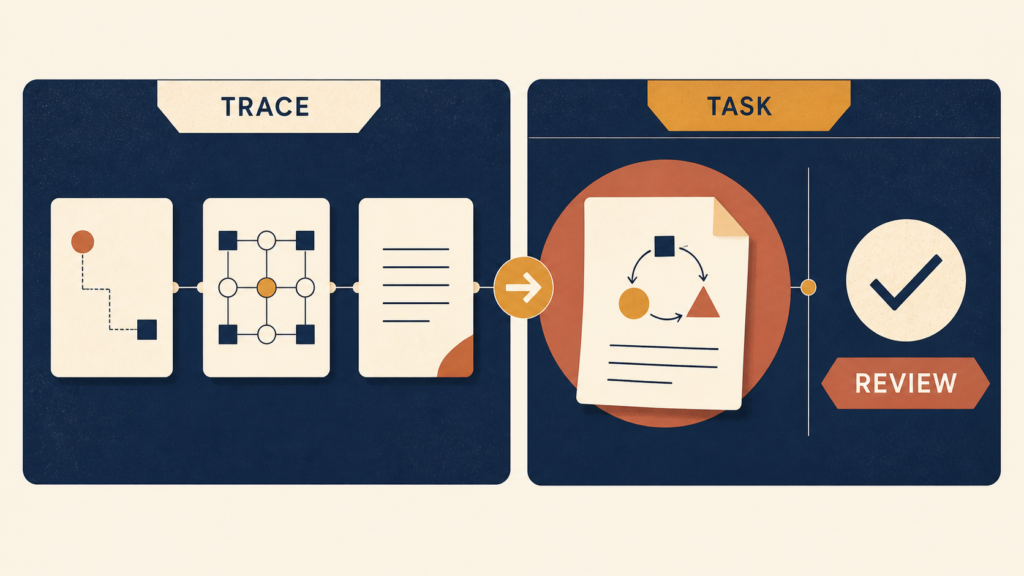 A technical AI trace separated from workshop and consulting outcome evidence