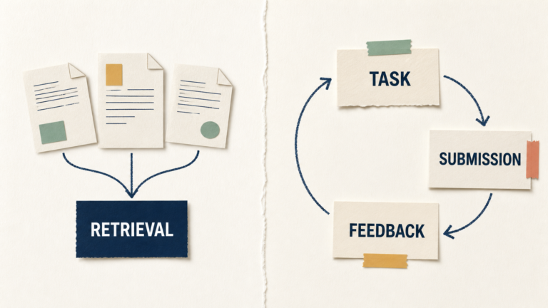 Documents entering a knowledge base beside a separate learner task and review loop.